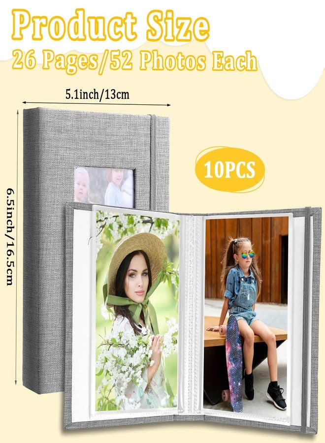wutfuooo 10 Pieces Small Photo Album 4 x 6 Inch Picture Album 26 Clear Pages Hold 52 Pictures Linen Cover Photo Book with Front Window (Black, Beige, Gray) - Image 2